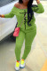 Green Fashion Casual Print Basic Long Sleeve Two Pieces