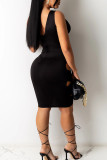 Black Sexy Solid Hollowed Out Split Joint V Neck Irregular Dress Dresses