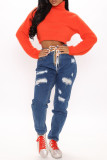 Orange Fashion Casual Solid Basic Turtleneck Tops