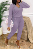 Red Fashion Casual Solid Basic O Neck Regular Jumpsuits