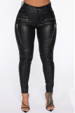 Black Sexy Solid Zipper Skinny Mid Waist Pencil Bottoms