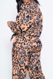 Tangerine Red Casual Patchwork Tie-dye Turndown Collar Long Sleeve Two Pieces