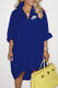 Blue Fashion Street Print Patchwork Turndown Collar Irregular Dresses