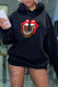 Black Fashion Casual Lips Printed Basic Hooded Collar Tops