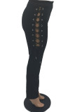 Rose Red Fashion Casual Solid Bandage Regular High Waist Conventional Solid Color Bottoms