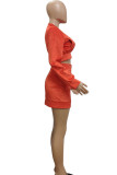 Yellow Sexy Solid Patchwork Zipper Collar Long Sleeve Two Pieces