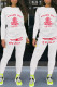 White Red Street Letter Print Patchwork O Neck Long Sleeve Two Pieces