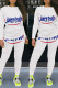 White Street Letter Print Patchwork O Neck Long Sleeve Two Pieces