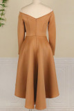Khaki Elegant Solid Patchwork With Bow V Neck Evening Dress Dresses