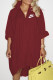 Burgundy Fashion Street Print Patchwork Turndown Collar Irregular Dresses