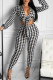 White Sexy Print Bandage Patchwork V Neck Long Sleeve Two Pieces