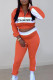 Orange Fashion Street Print Patchwork Turndown Collar Long Sleeve Two Pieces