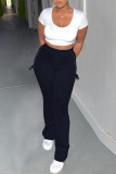 Rose Red Fashion Casual Solid Bandage Regular High Waist Conventional Solid Color Bottoms