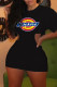 Black Fashion Casual Print Hollowed Out O Neck Short Sleeve Dress