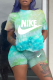 Baby Blue Casual Patchwork Tie-dye O Neck Short Sleeve Two Pieces