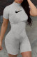 Grey Fashion Casual Solid Embroidered Half A Turtleneck Skinny Romper