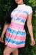 Pink Fashion Casual Print Basic O Neck Short Sleeve Two Pieces