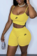 Yellow Casual Print Patchwork Spaghetti Strap Sleeveless Two Pieces