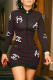 Red Sexy Print Patchwork Zipper Collar Pencil Skirt Dresses