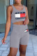 Grey Casual Print Patchwork U Neck Sleeveless Two Pieces