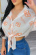 Orange Casual Print Patchwork Shirt Collar Tops