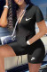 Black Fashion Casual Solid Embroidered Zipper Collar Skinny Romper
