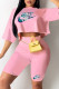 Pink Fashion Casual Print Basic O Neck Short Sleeve Two Pieces