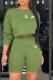 Green Casual Print Patchwork O Neck Long Sleeve Two Pieces