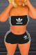 Black Casual Solid Printing Strapless Two Pieces
