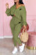 Army Green Casual Print Patchwork One Shoulder Long Sleeve Two Pieces