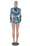 Pink Fashion Casual Print Basic Zipper Collar Long Sleeve Two Pieces