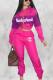 rose red Fashion adult Casual Two Piece Suits Zippered Patchwork Embroidery Letter pencil Long Slee
