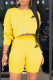Light Yellow Casual Print Patchwork O Neck Long Sleeve Two Pieces