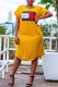 Yellow Fashion Casual Print Basic O Neck Short Sleeve Dress