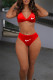 Red Fashion Sexy Print Backless Swimwears Four-piece Set