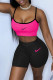 Rose Red Sexy Sportswear Print Backless Spaghetti Strap Sleeveless Two Pieces