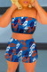 Blue Sexy Casual Print Backless Strapless Sleeveless Two Pieces
