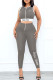 Grey Casual Sportswear Patchwork Printing Zipper Collar Sleeveless Two Pieces