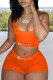 Tangerine Red Casual Letter Solid Patchwork U Neck Sleeveless Two Pieces
