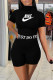 Black Fashion Casual Letter Print Basic Turtleneck Short Sleeve Two Pieces