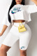 White Fashion Casual Print Basic O Neck Short Sleeve Two Pieces