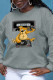 Grey Sweet Daily Print Patchwork O Neck Tops
