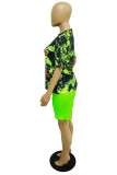 Multicolor Fashion Casual Print Basic O Neck Short Sleeve Two Pieces