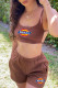 Coffee Fashion Sexy Print Backless Spaghetti Strap Sleeveless Two Pieces