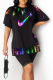 Black Casual Print Patchwork O Neck High Waist T-Shirts （Only with short sleeves）