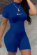 Blue Casual Print Draw String Half A Turtleneck Skinny Rompers