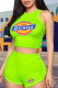 Fluorescent Green Casual Sportswear Print Vests O Neck Sleeveless Two Pieces