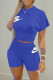 Blue Fashion Casual Letter Print Basic O Neck Short Sleeve Two Pieces