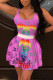 Rose Red Sexy Casual Print Basic U Neck Sleeveless Two Pieces