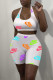 White Sexy Sportswear Print Backless Halter Sleeveless Two Pieces